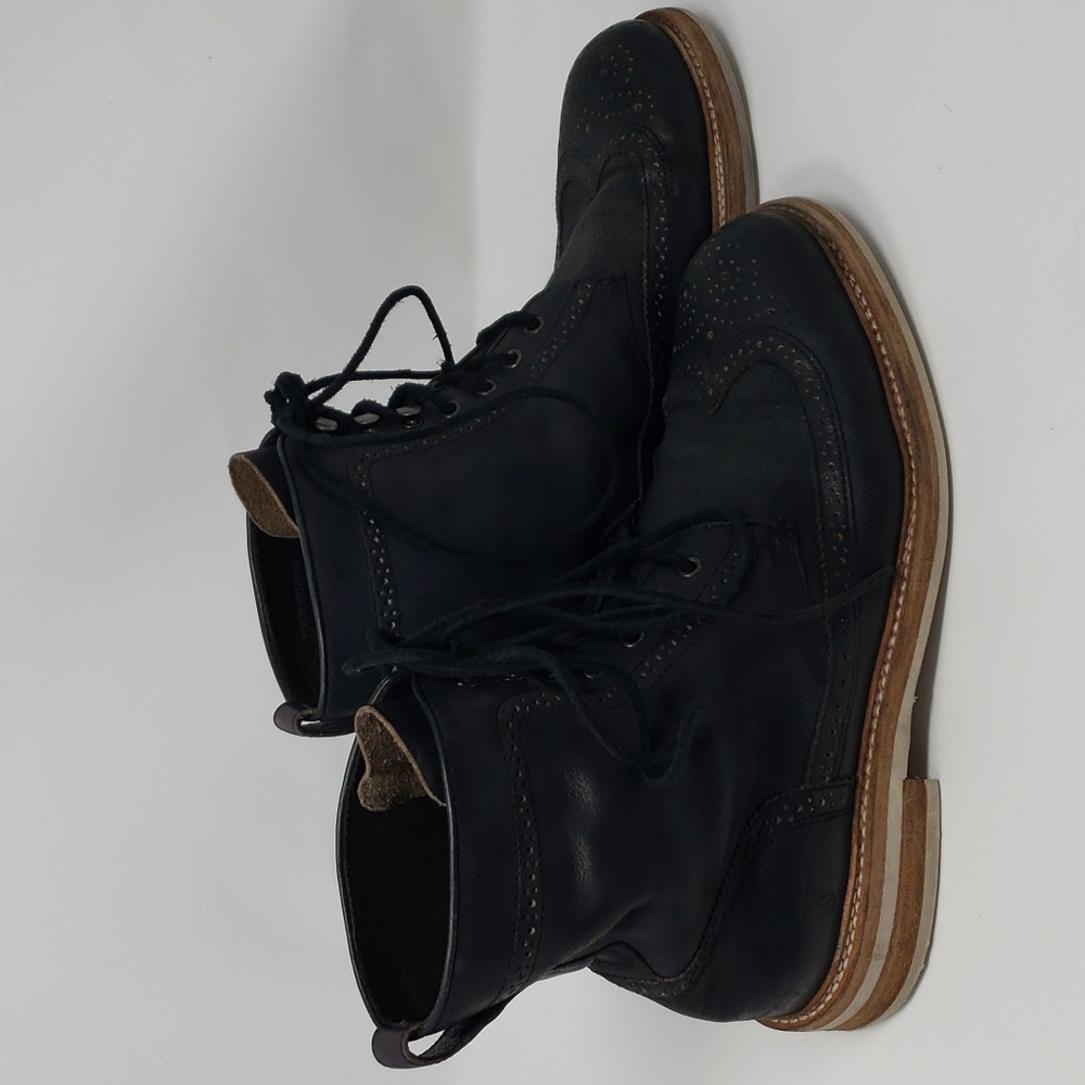 John Varvatos Black Leather Wingtip Lace-Up Boots